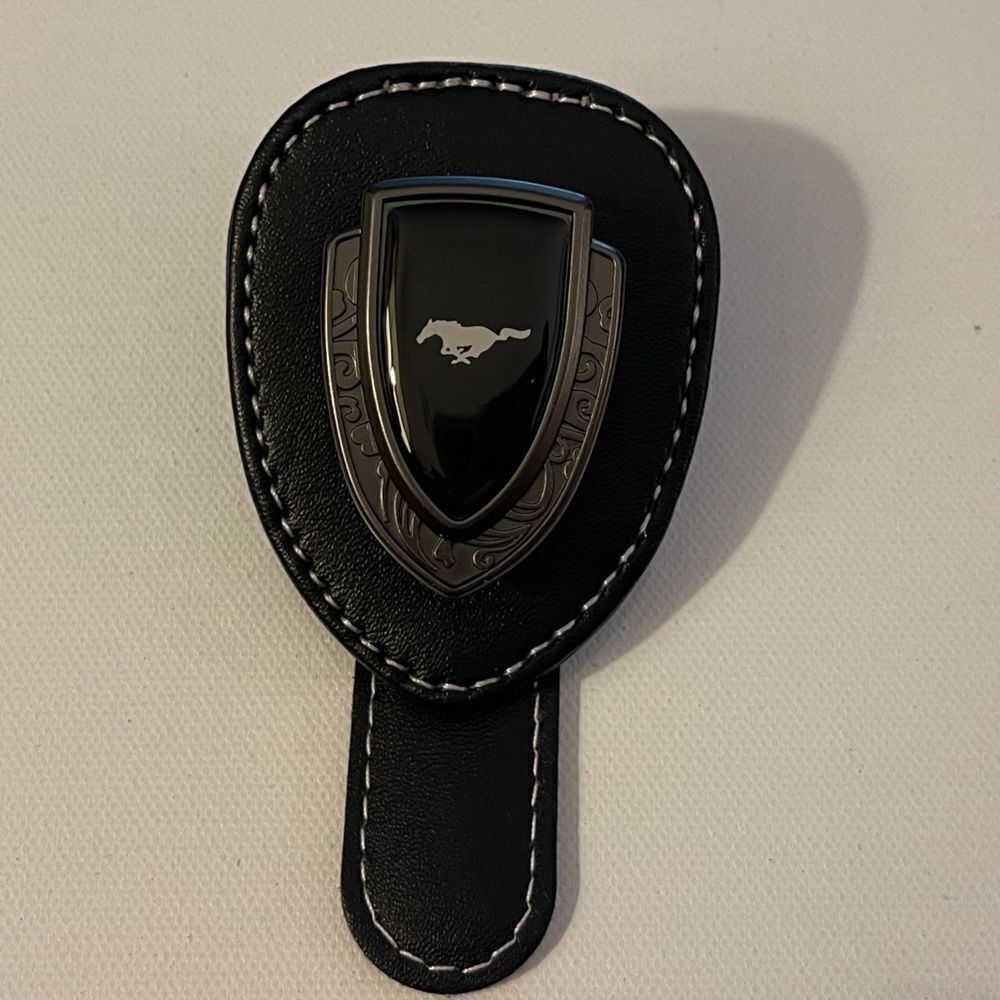 Mustang Sunglass Holder for Car with Logo Black PU Leather NWT